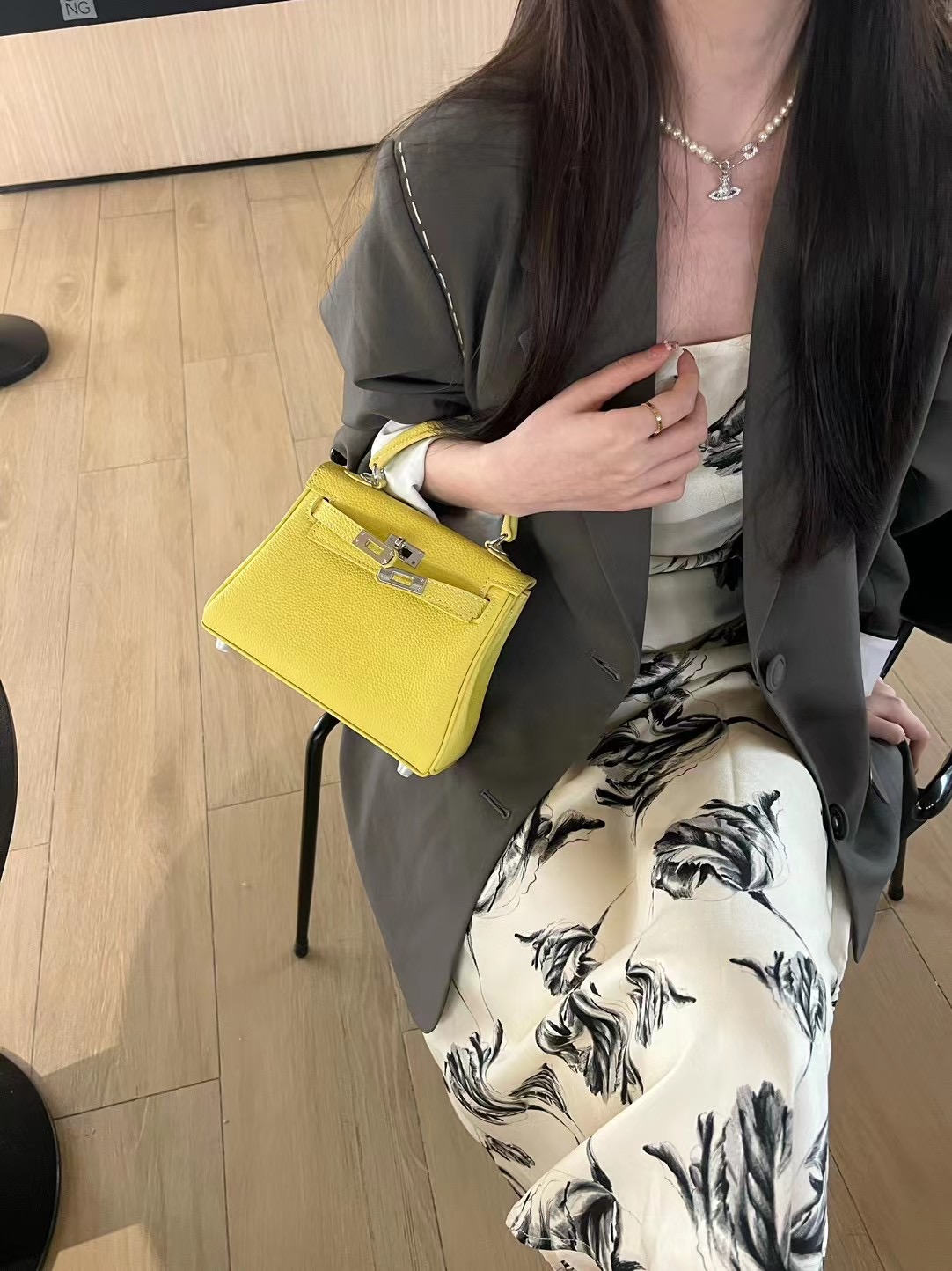 Silver Buckle Mini Lychee Pattern Kelly Bag Genuine Leather Crossbody Handbag for Women