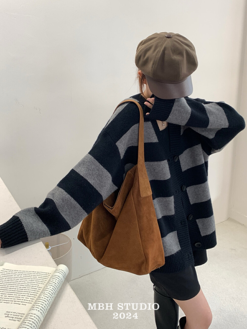 MBH Korean Suede Minimalist Large Tote Shoulder Bag for Fall Winter