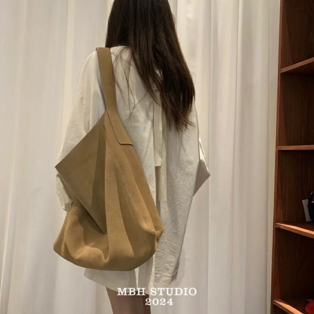 MBH Korean Suede Minimalist Large Tote Shoulder Bag for Fall Winter - Image 3