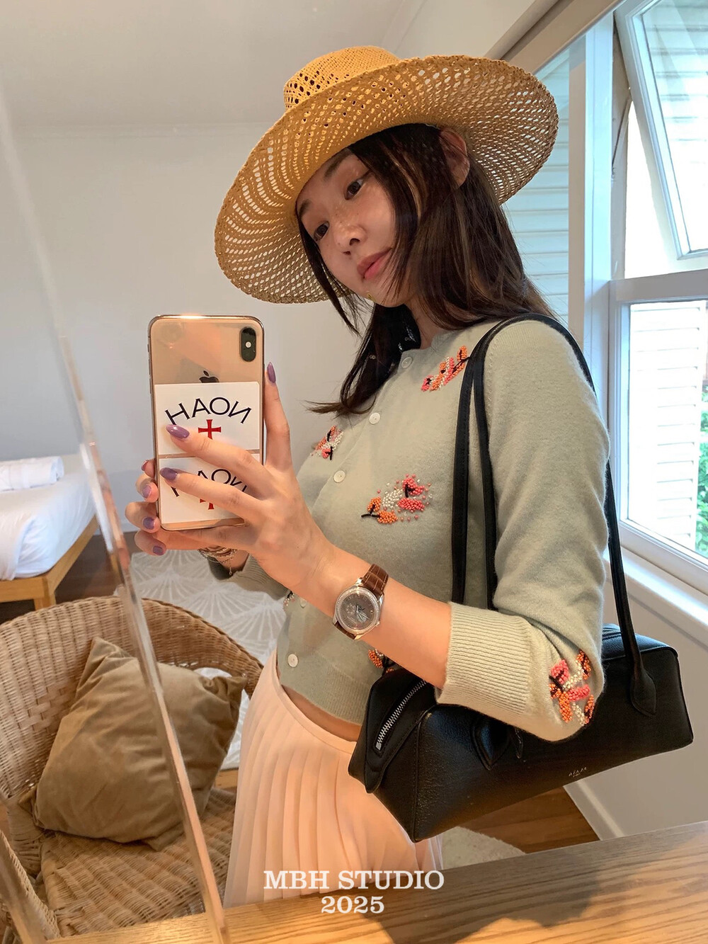 MBH Korean Niche AL Sausage Bag Top Layer Cowhide Long Handle Baguette Bag Commute Fashion Shoulder Bag