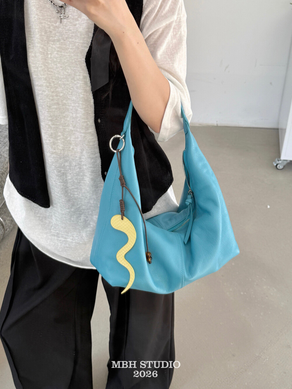 MBH Top Layer Cowhide Dopamine Simple Dumpling Bag Candy Color Hobo Bag Underarm Shoulder Bag