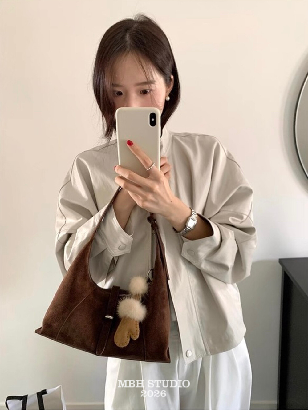 MBH Top Grain Leather Designer Hobo Bag Minimalist Crescent Shoulder Bag - Image 3