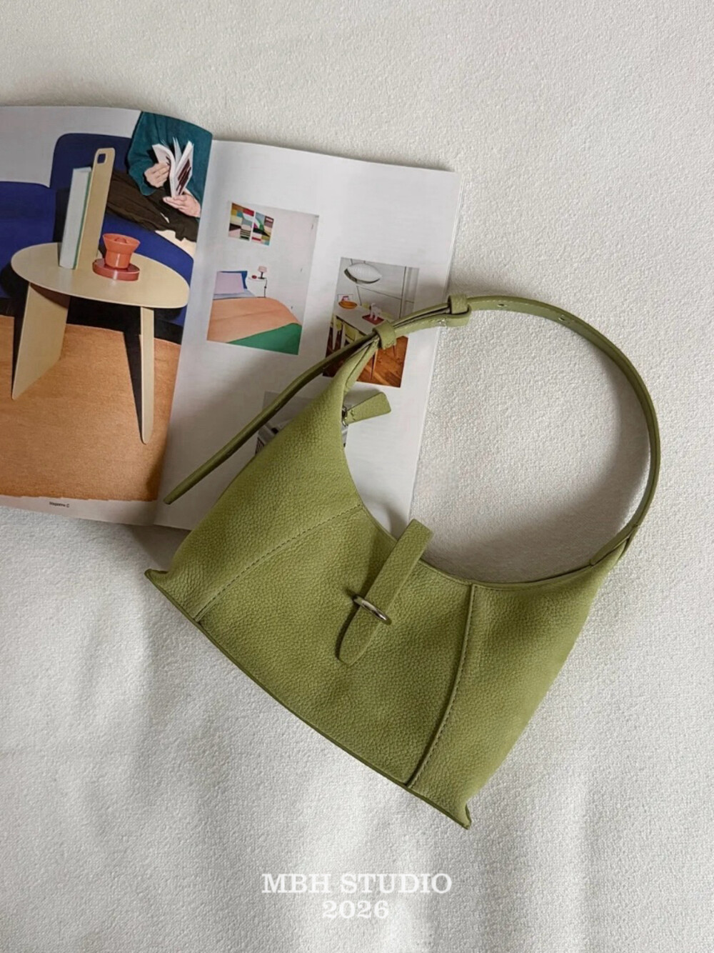 MBH Top Layer Cowhide Nubuck Hobo Bag Sweet Versatile Underarm Shoulder Bag - Image 3