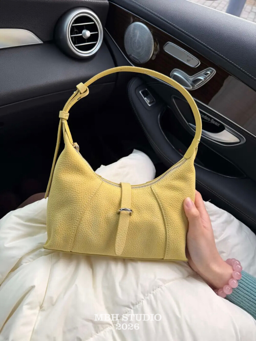 MBH Top Layer Cowhide Nubuck Hobo Bag Sweet Versatile Underarm Shoulder Bag - Image 2