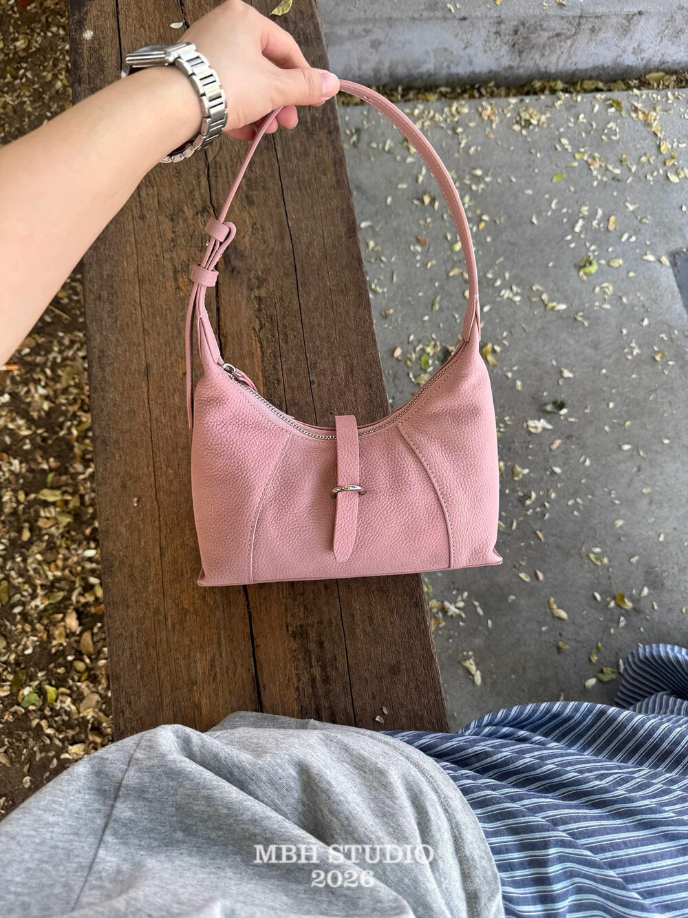 MBH Top Layer Cowhide Nubuck Hobo Bag Sweet Versatile Underarm Shoulder Bag - Image 4