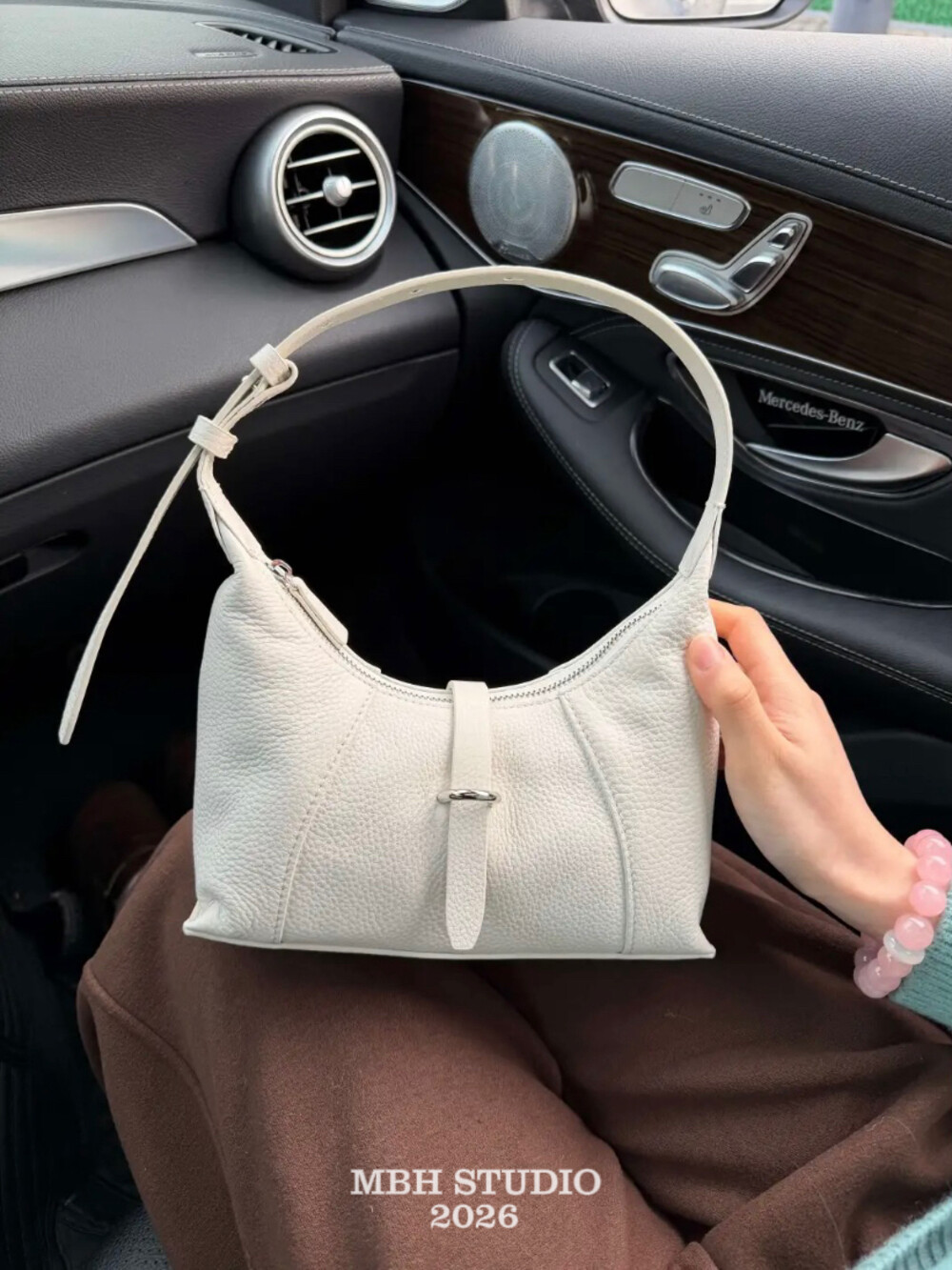 MBH Top Layer Cowhide Nubuck Hobo Bag Sweet Versatile Underarm Shoulder Bag